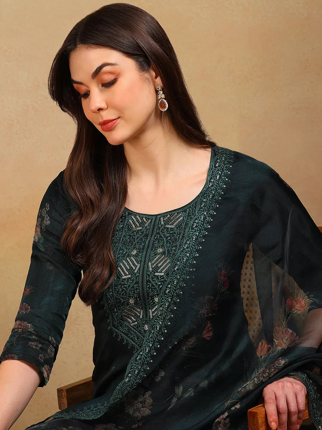 Green Embroidered Kurta Set With Dupatta | Women's Designer Sets