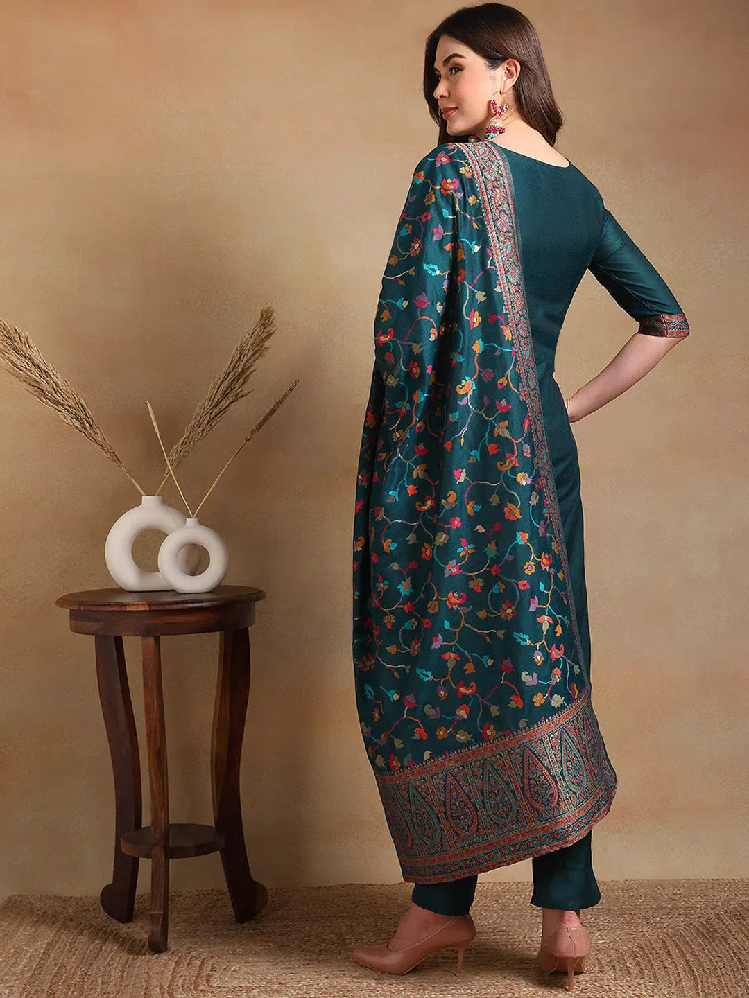 Teal Woven Design Kurta Pant Set with Dupatta | Indian Kurta Sets