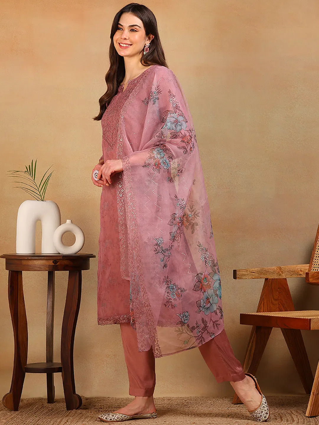 Mauve Embroidered Kurta Pant Set with Dupatta | Indian Kurta Sets