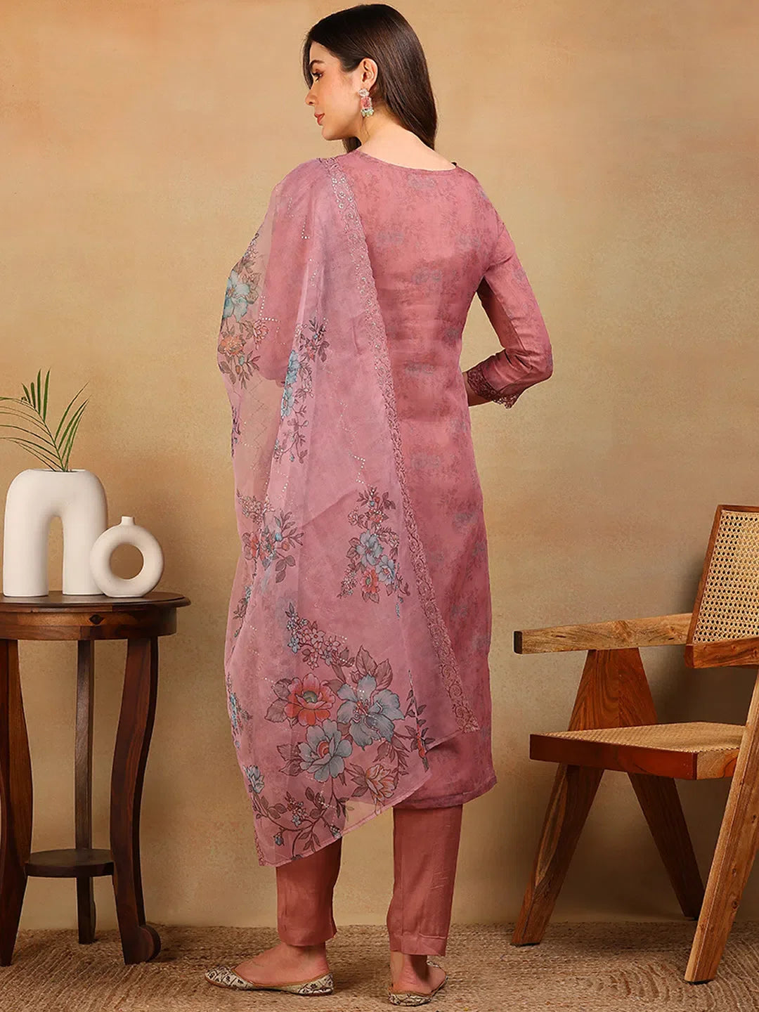 Mauve Embroidered Kurta Pant Set with Dupatta | Indian Kurta Sets