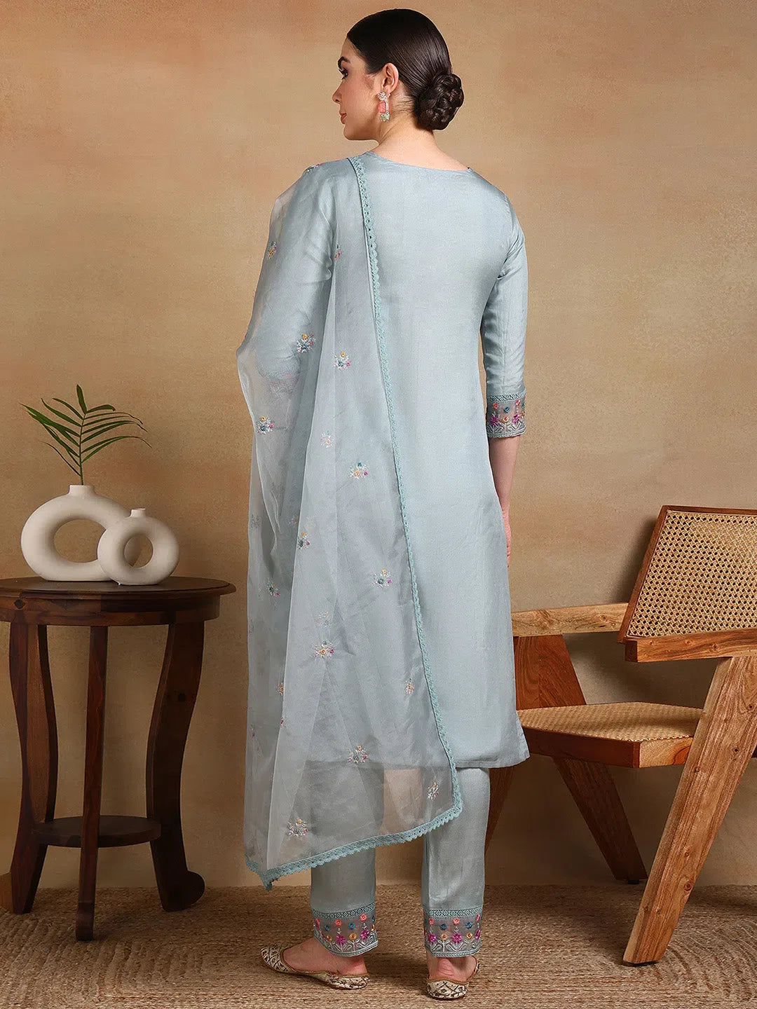 Grey Organza Kurta Set with Dupatta | Indian Women's Kurta Sets