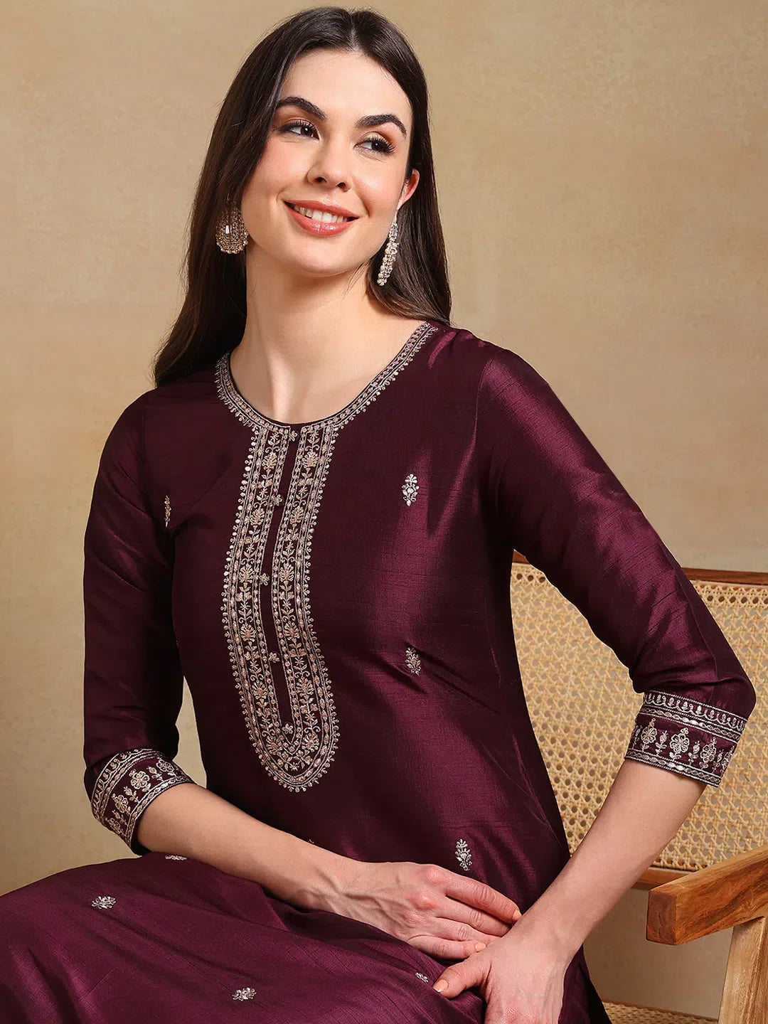 Burgundy Women's Kurta Set with Dupatta | Designer Kurta Sets