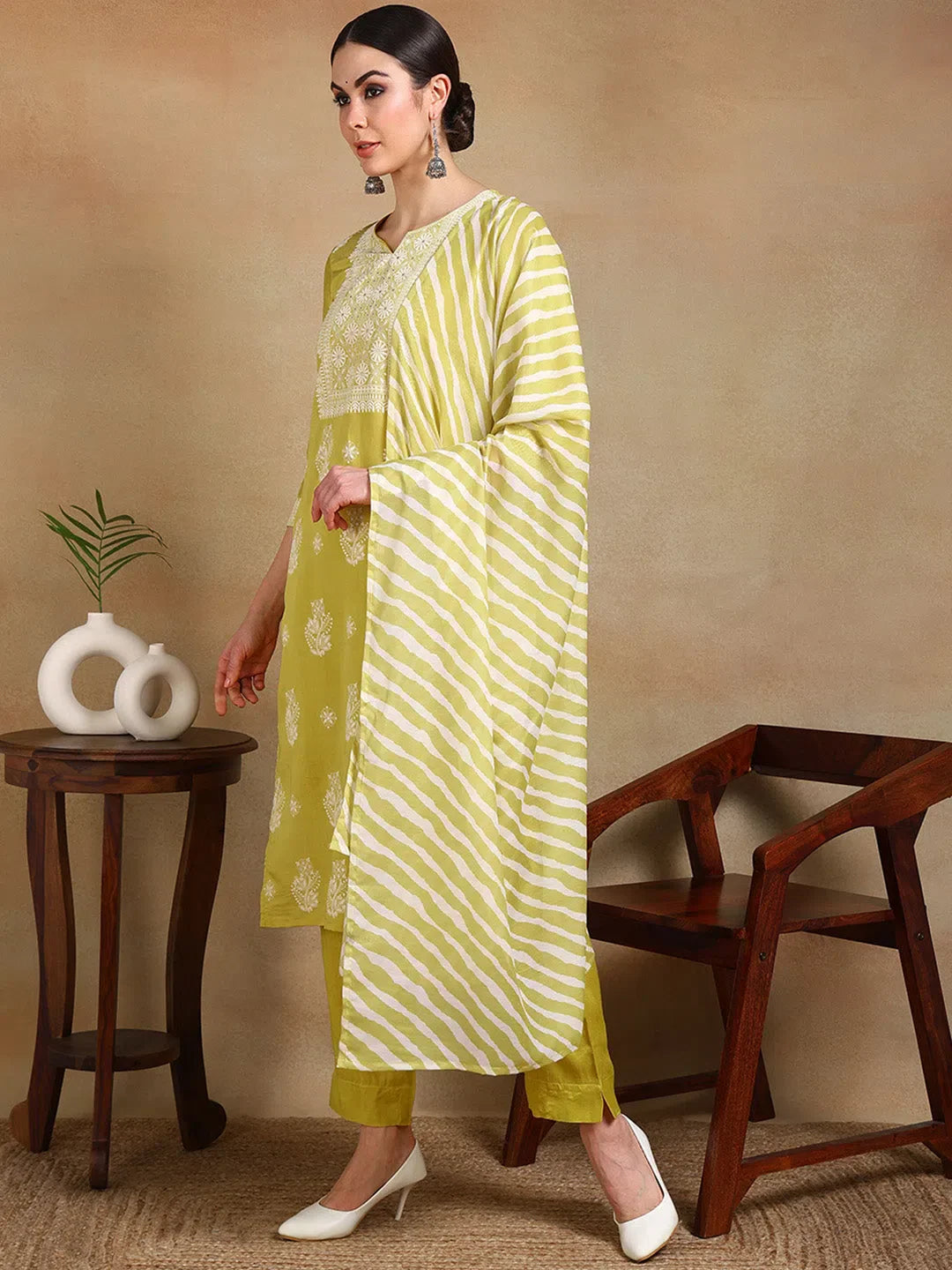 Yellow Solid Kurta Pant Set With Dupatta - Indian Kurta Sets