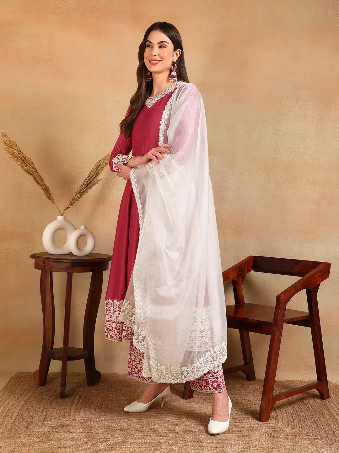 Pink Embroidered Anarkali Kurta Set with Dupatta | Women's Kurta