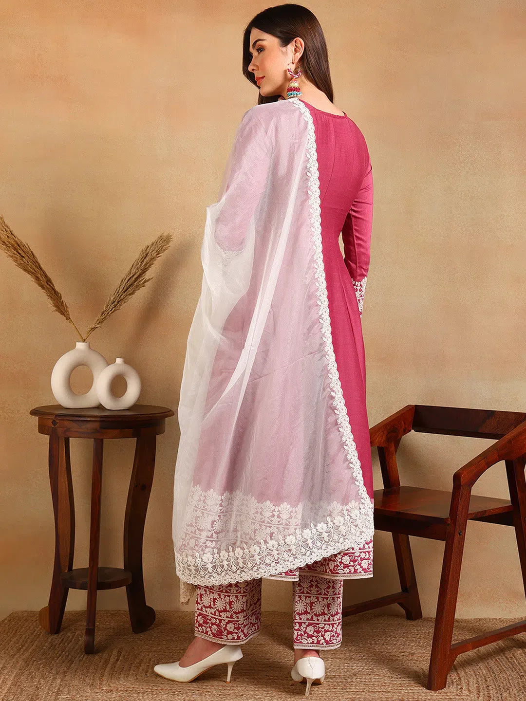 Pink Embroidered Anarkali Kurta Set with Dupatta | Women's Kurta