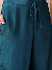 Women Teal Silk Blend Solid Embroidered Straight Kurta Salwar With Dupatta-PKSKD2367