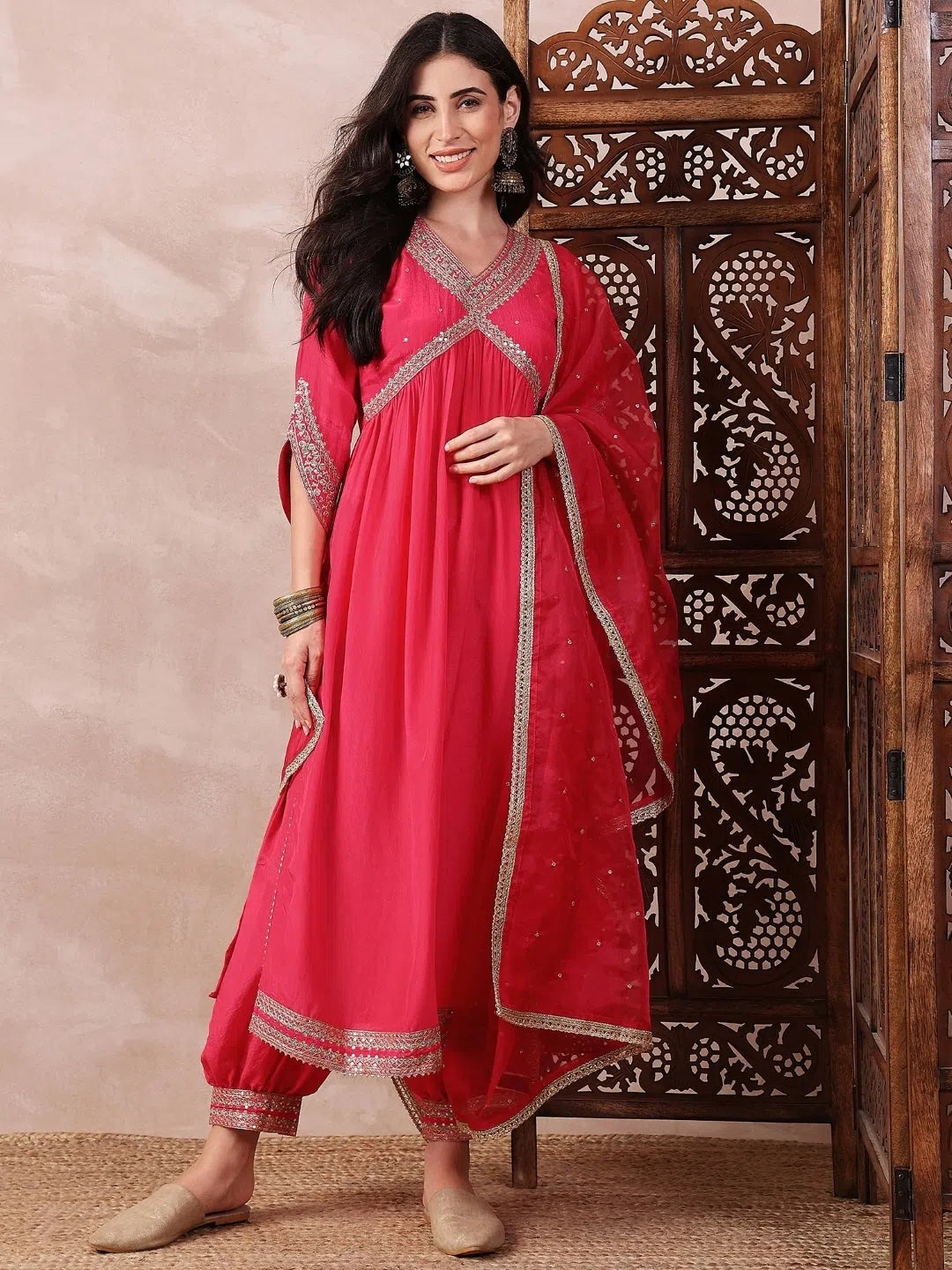 Pink Silk Blend Kurta Salwar Dupatta Set | Women's Indian Kurtas