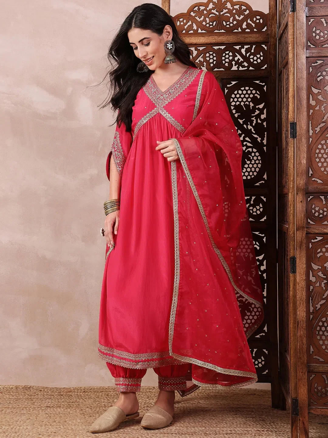 Pink Silk Blend Kurta Salwar Dupatta Set | Women's Indian Kurtas