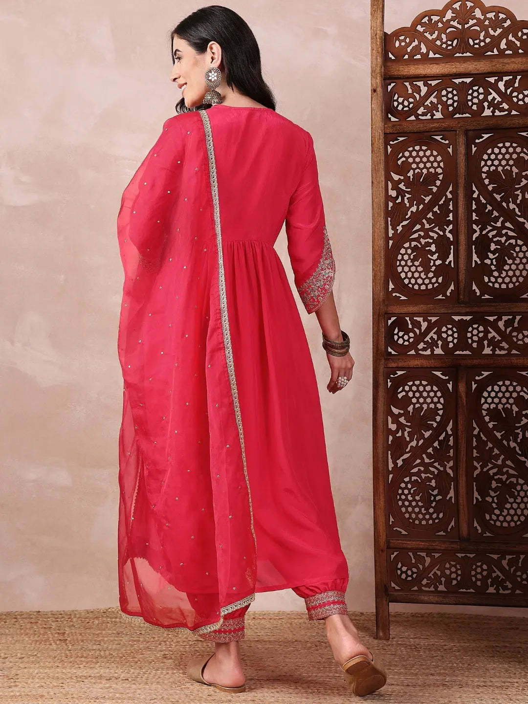 Pink Silk Blend Kurta Salwar Dupatta Set | Women's Indian Kurtas