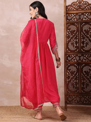 Women Pink Silk Blend Solid Embroidered Straight Kurta Salwar With Dupatta-PKSKD2369