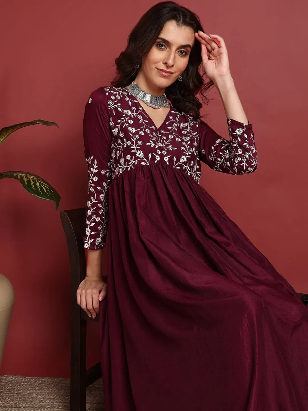 Maroon Cotton Solid Indian Ethnic Kurti Set | Ethnic Lehenga