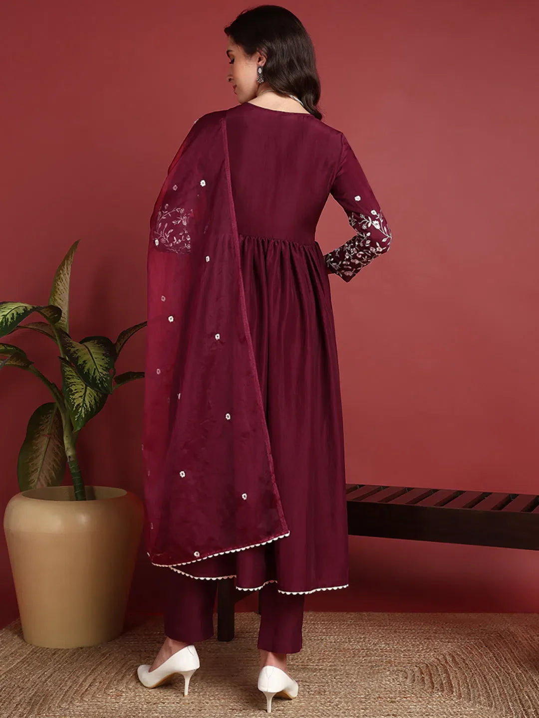 Maroon Cotton Solid Indian Ethnic Kurti Set | Ethnic Lehenga