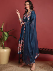 Polyester Floral Blue Indian Ethnic