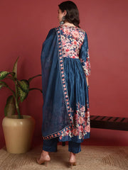 Polyester Floral Blue Indian Ethnic
