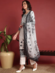 Polyester Floral White Indian Ethnic-PKSKD2384