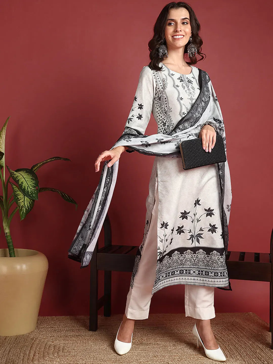 White Floral Ethnic Lehenga Choli - Traditional Indian Lehenga