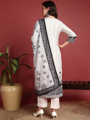 Polyester Floral White Indian Ethnic-PKSKD2384