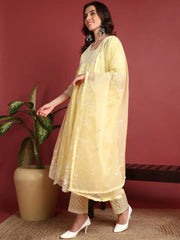 Organza Solid Yellow Indian Ethnic-PKSKD2385