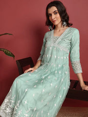Organza Solid Green Indian Ethnic