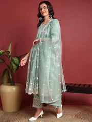 Organza Solid Green Indian Ethnic