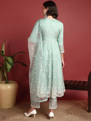 Organza Solid Green Indian Ethnic