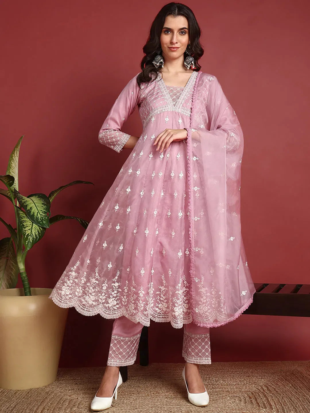 Organza Solid Pink Indian Ethnic-PKSKD2387