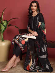 Polyester Abstract Black Indian Ethnic-PKSKD2389