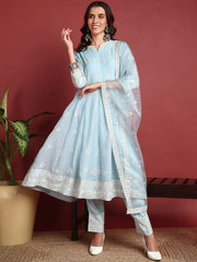 Organza Solid Blue Indian Ethnic-PKSKD2390