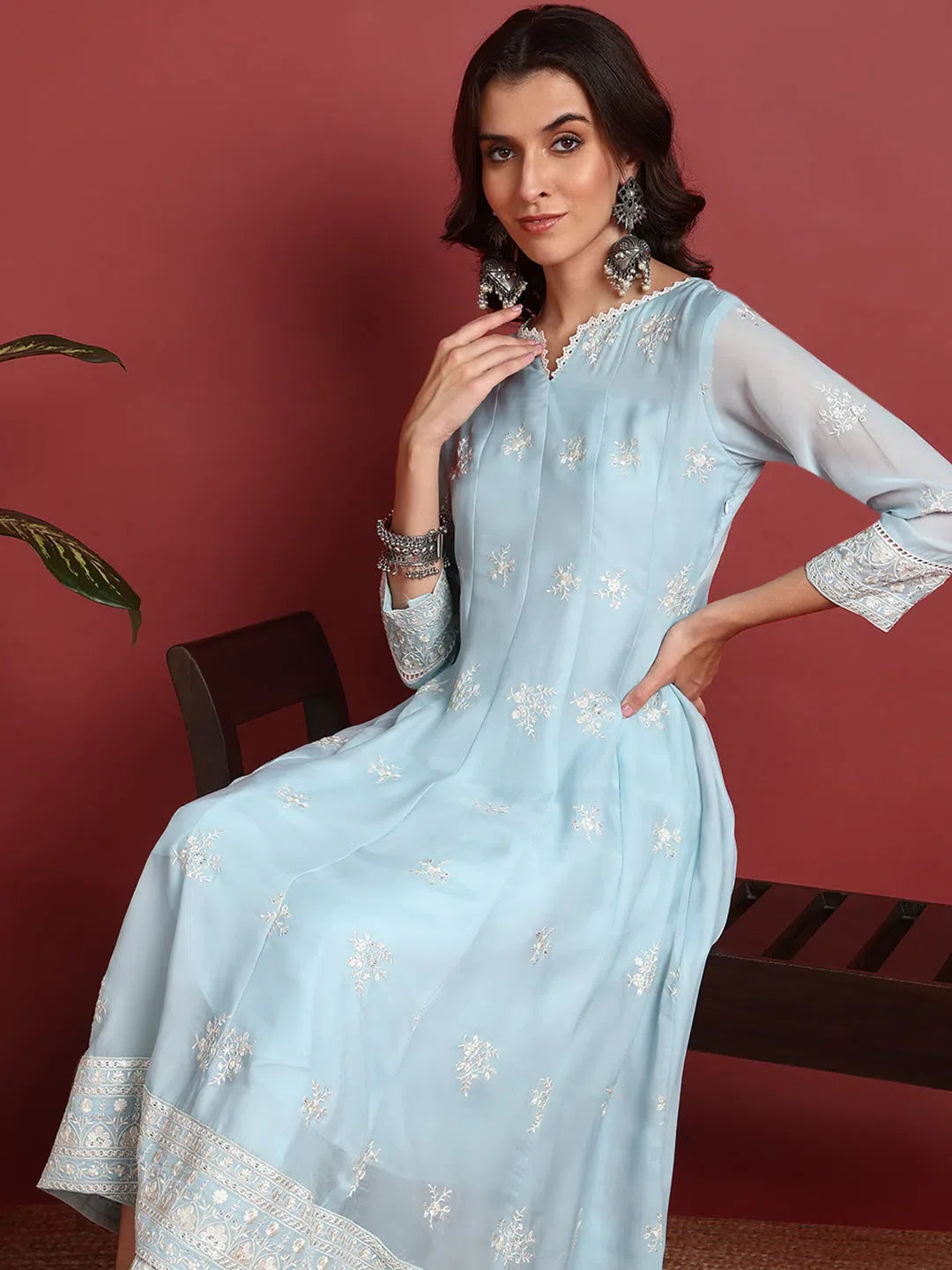 Organza Solid Blue Indian Ethnic-PKSKD2390