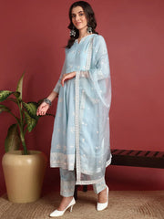Organza Solid Blue Indian Ethnic-PKSKD2390