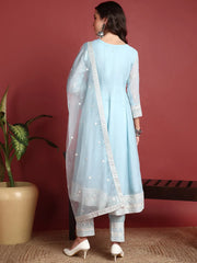 Organza Solid Blue Indian Ethnic-PKSKD2390