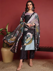 Polyester Floral Black Indian Ethnic-PKSKD2392