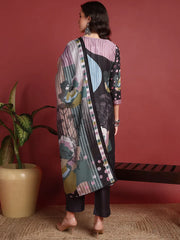 Polyester Floral Black Indian Ethnic-PKSKD2392