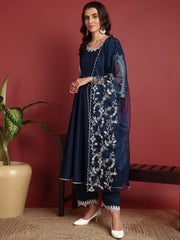 Polyester Solid Blue Indian Ethnic-PKSKD2397