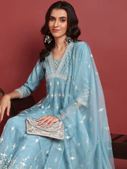 Organza Solid Blue Indian Ethnic-PKSKD2400