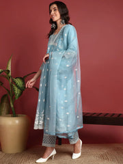 Organza Solid Blue Indian Ethnic-PKSKD2400