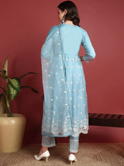 Organza Solid Blue Indian Ethnic-PKSKD2400