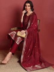 Polyester Ethnic motifs Maroon Indian Ethnic-PKSKD2401
