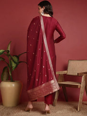 Polyester Ethnic motifs Maroon Indian Ethnic-PKSKD2401