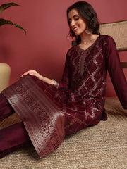 Polyester Ethnic motifs Maroon Indian Ethnic-PKSKD2402