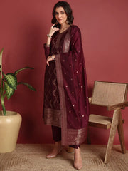Polyester Ethnic motifs Maroon Indian Ethnic-PKSKD2402
