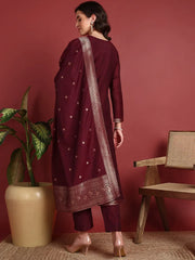 Polyester Ethnic motifs Maroon Indian Ethnic-PKSKD2402