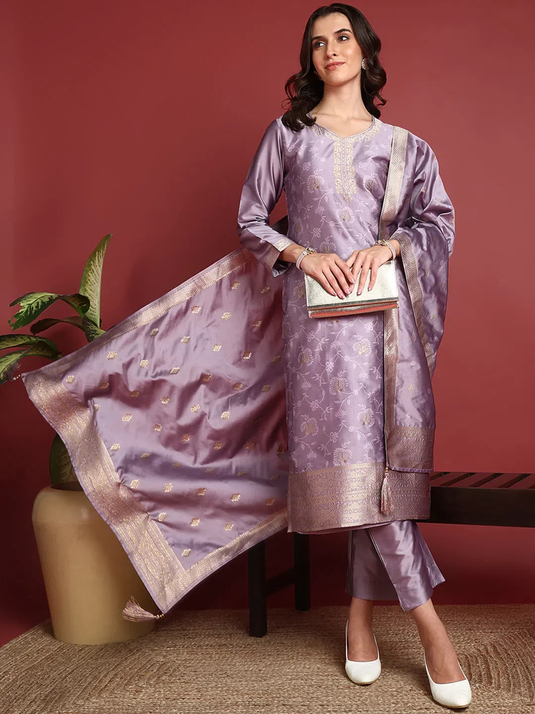 Purple Ethnic Kurti Set: Polyester Indian Lehenga for Women