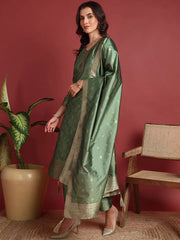 Polyester Ethnic motifs Green Indian Ethnic