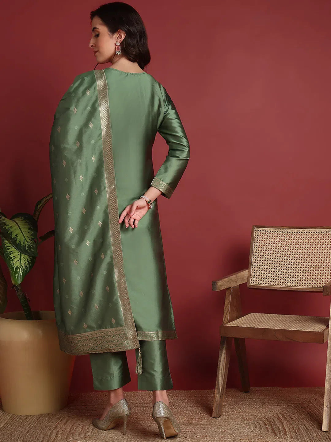 Green Ethnic Kurti Set: Polyester Indian Lehenga for Women
