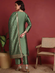 Polyester Ethnic motifs Green Indian Ethnic