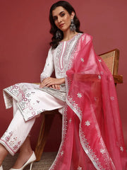 Polyester Solid White Indian Ethnic
