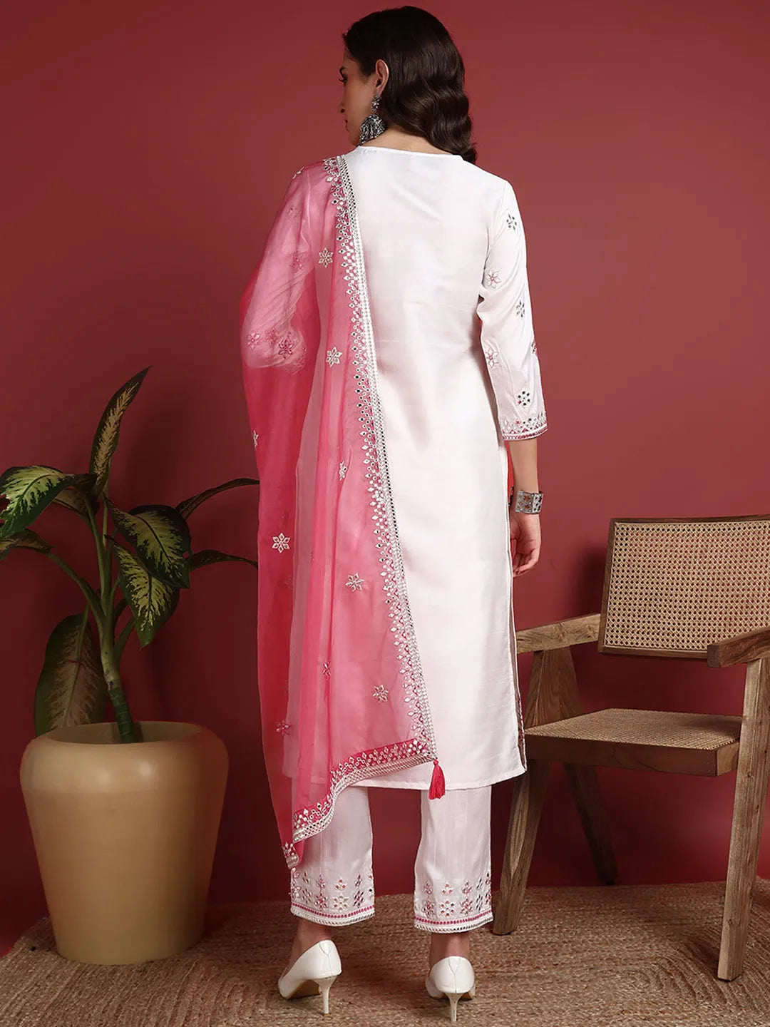 White Polyester Kurti Set - Stylish Festive Lehenga