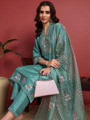 Polyester Solid Blue Indian Ethnic-PKSKD2427