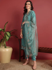 Polyester Solid Blue Indian Ethnic-PKSKD2427